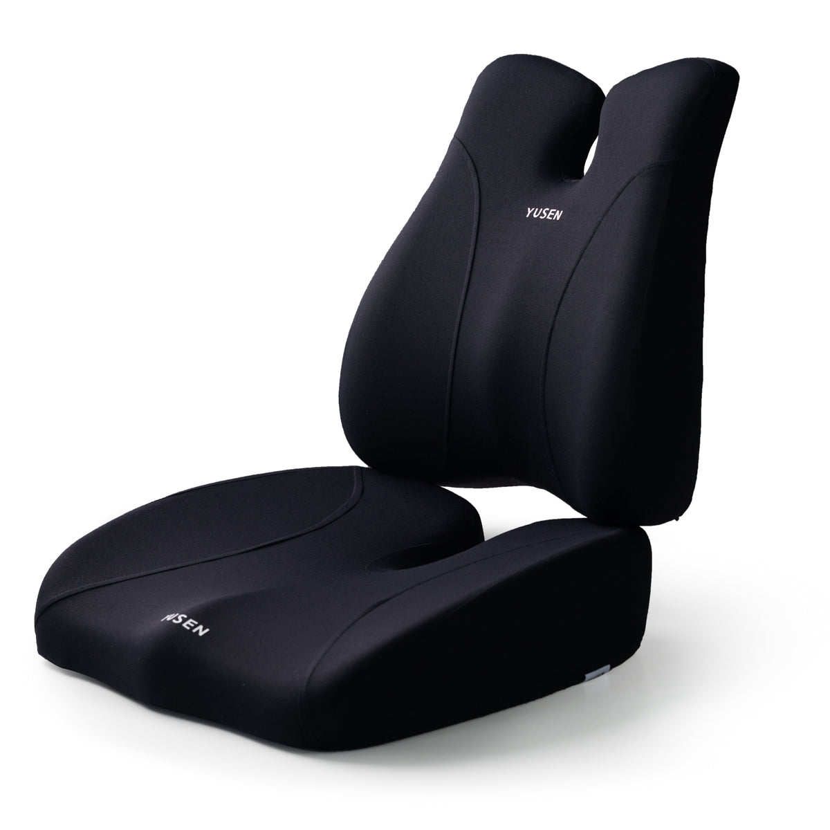 Memory Foam Car Seat Cushion Relieves back pain, elevates car seat height, and enhances driving visibility. - Black seat cushion + backrest