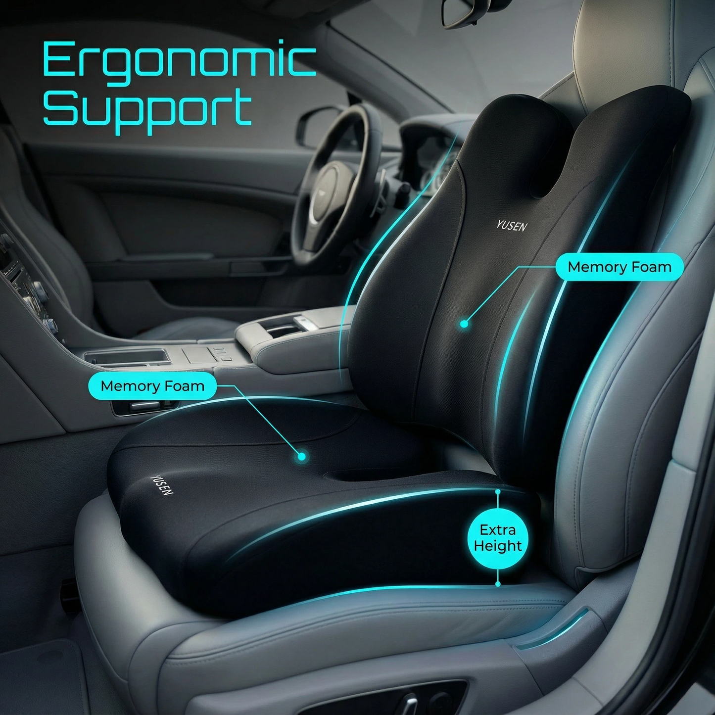 Pressure-Relieving Memory Foam Seat Cushion & Backrest Set | Ergonomic Lumbar Support | Relieves Back Pain, Suitable for Office, Car Seats, and Home Use